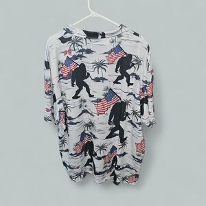 Patriotic Sasquatch Print Casual Shirt - White and Black